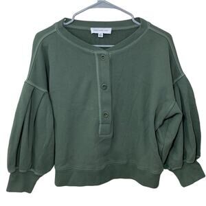 Something Navy Greta Henley Olive Sweatshirt Women's Size XS Bell Sleeves Boho